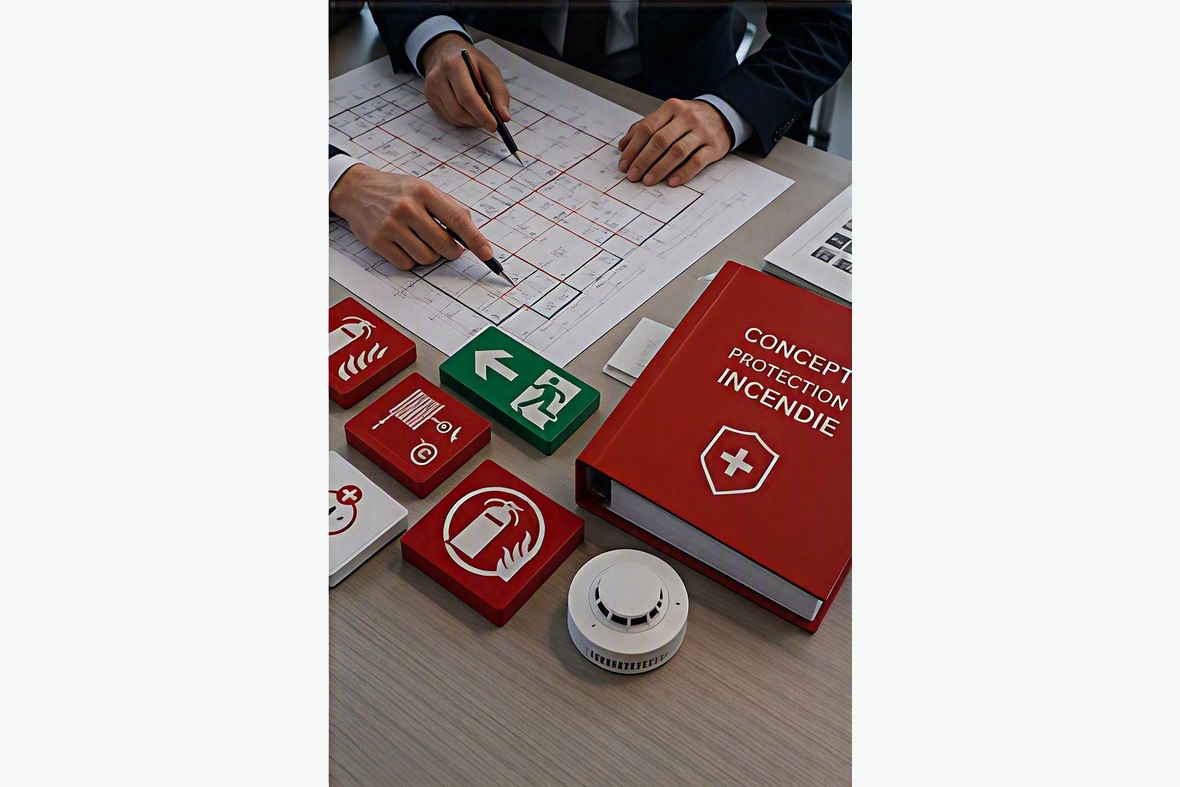 Concept de protection incendie et signalétique d'évacuation