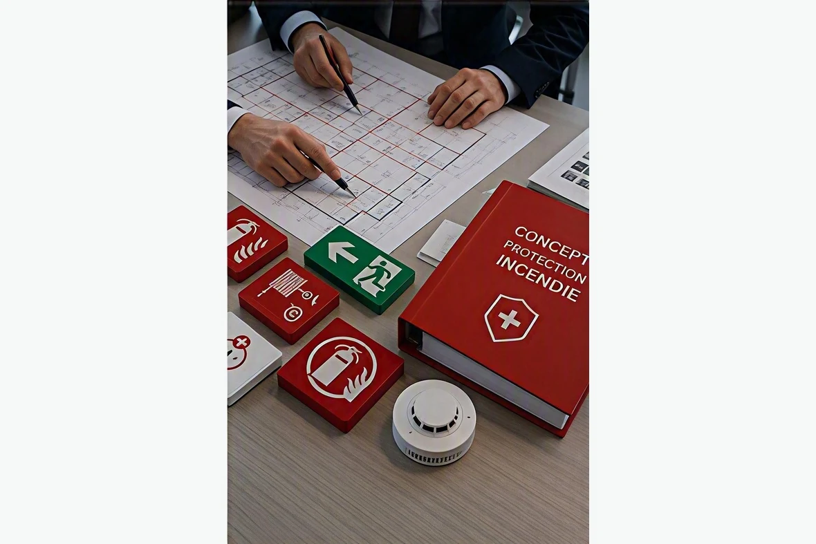 Concept de protection incendie et signalétique d'évacuation